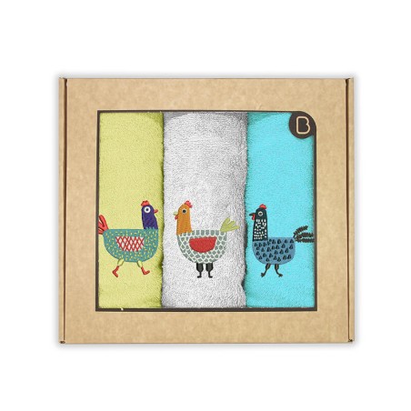 Paños de Cocina Gallinas Algodón 50x50 Pack 3