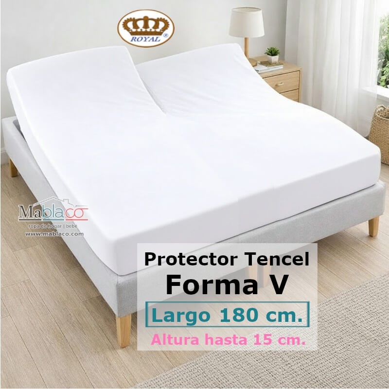 Protector Colchón Tencel Pantalón Cama Articulada Gemelar Forma V Largo 180 y altura 15 cm Impermeable Transpirable Royal