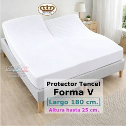 Protector Colchón Tencel Pantalón Cama Articulada Gemelar Forma V Largo 180 y altura 25 cm Impermeable Transpirable Royal