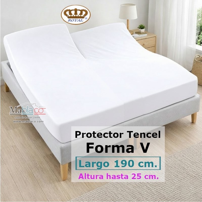Protector Colchón Tencel Pantalón Forma V Cama Articulada Gemelar Largo 190 y altura 25 cm Impermeable Transpirable Royal