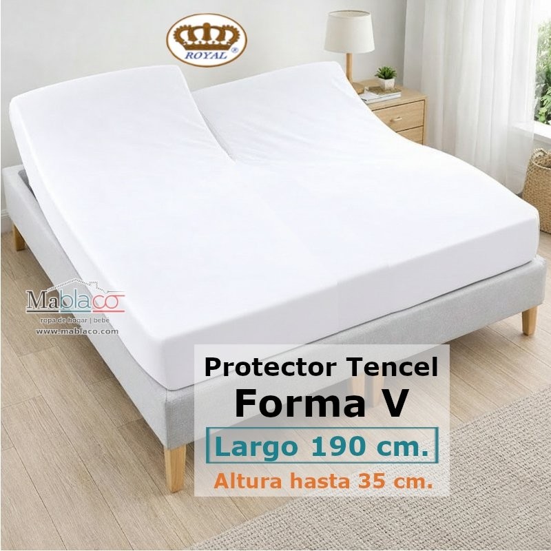 Protector Colchón Tencel Pantalón Forma V Cama Articulada Gemelar Largo 190 y altura 35 cm Impermeable Transpirable Royal