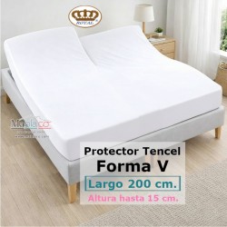 Protector Colchón Tencel Pantalón Forma V Cama Articulada Gemelar Largo 200 y altura 15 cm Impermeable Transpirable Royal