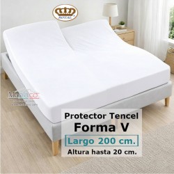 Protector Colchón Tencel Pantalón Forma V Cama Articulada Gemelar Largo 200 y altura 20 cm Impermeable Transpirable Royal
