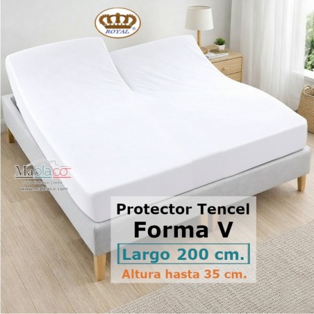 Protector Colchón Tencel Pantalón Forma V Cama Articulada Gemelar Largo 200 y altura 35 cm Impermeable Transpirable Royal