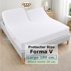 Protector Colchón Rizo Algodón Pantalón Cama Articulada Gemelar Forma V Largo 180 y altura 10 cm Impermeable Transpirable Royal