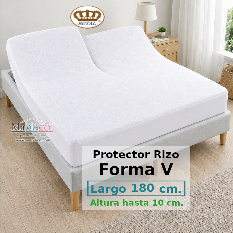 Protector Colchón Rizo Algodón Pantalón Cama Articulada Gemelar Forma V Largo 180 y altura 10 cm Impermeable Transpirable Royal