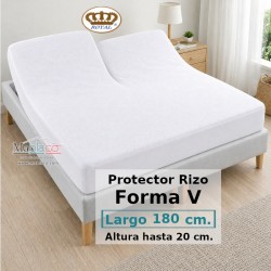 Protector Colchón Rizo Algodón Pantalón Cama Articulada Gemelar Forma V Largo 180 y altura 20 cm Impermeable Transpirable Royal