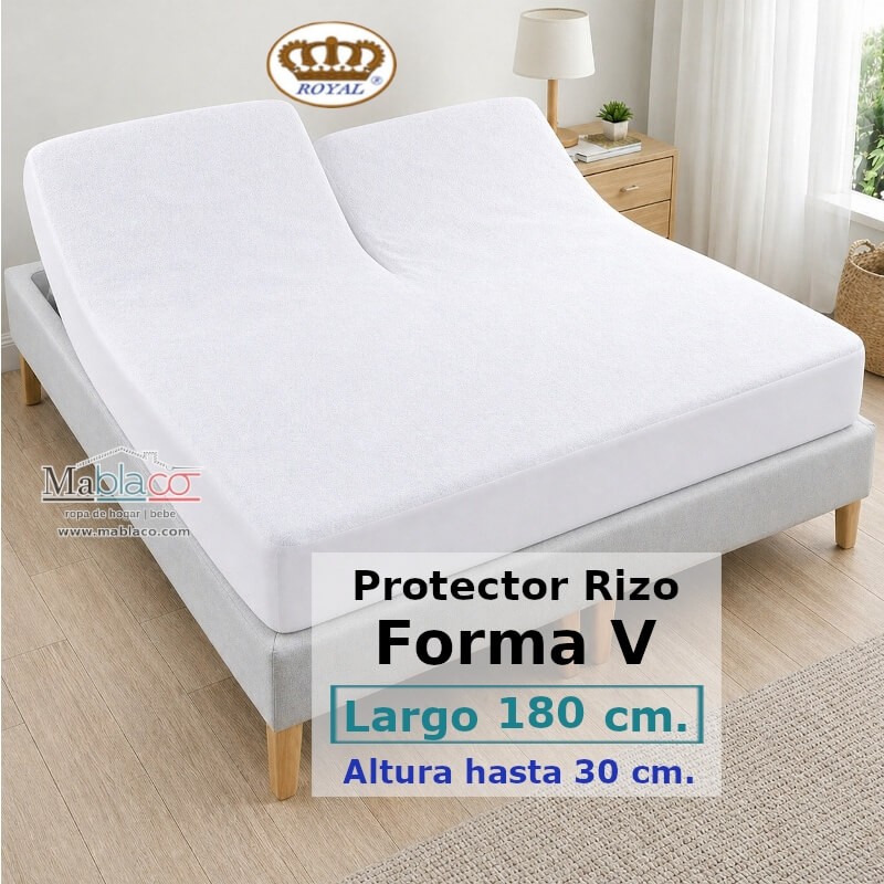 Protector Colchón Rizo Algodón Pantalón Cama Articulada Gemelar Forma V Largo 180 y altura 30 cm Impermeable Transpirable Royal