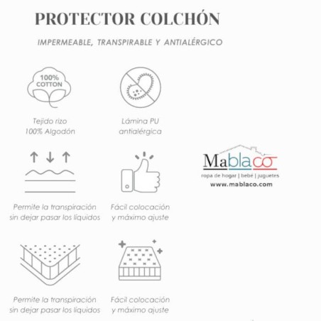 Características Protector Forma V Pantalón Gemelar Colchón Rizo Algodón Impermeable transpirable Largo 180 cm Alto hasta 35 cm
