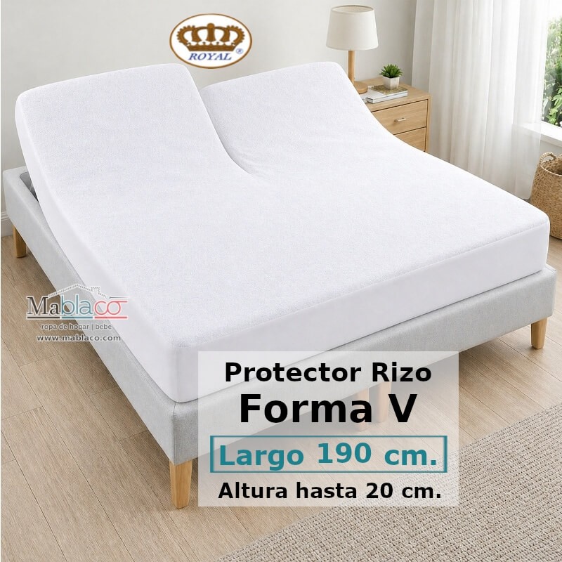 Protector Colchón Rizo Algodón Pantalón Cama Articulada Gemelar Forma V Largo 190 y altura 20 cm
