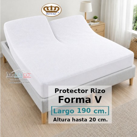 Protector Colchón Rizo Algodón Pantalón Cama Articulada Gemelar Forma V Largo 190 y altura 20 cm