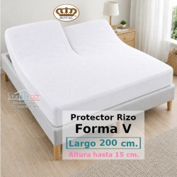 Protector Colchón Rizo Algodón Pantalón Cama Articulada Gemelar Forma V Largo 200 y altura 15 cm Impermeable Transpirable Royal
