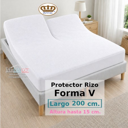 Protector Colchón Rizo Algodón Pantalón Cama Articulada Gemelar Forma V Largo 200 y altura 15 cm Impermeable Transpirable Royal
