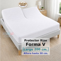 Protector Colchón Rizo Algodón Pantalón Cama Articulada Gemelar Forma V Largo 200 y altura 30 cm Impermeable Transpirable Royal