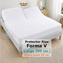 Protector Colchón Rizo Algodón Pantalón Cama Articulada Gemelar Forma V Largo 200 y altura 35 cm Impermeable Transpirable Royal