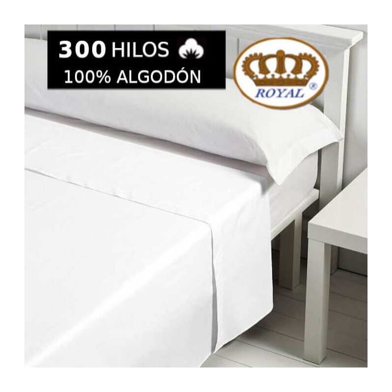 Sábana Encimera Blanca 100% Algodón 300 hilos Royal largo 250 cm para colchones de 180 cm.