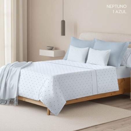Juego de Sábanas Neptuno Azul Serena Cotton Luxe 100% Algodón