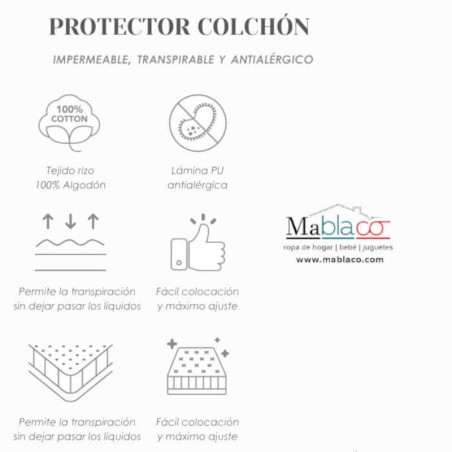 Características Protector Forma H Gemelar Colchón Rizo Algodón Impermeable transpirable Largo 190 cm Alto hasta 25 cm