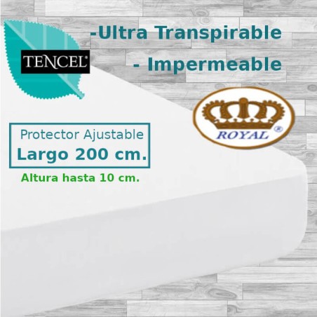 Protector Colchón Tencel Pantalón Cama Articulada Gemelar Forma V Largo 200 y altura 10 cm Impermeable Transpirable Royal
