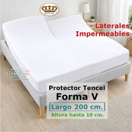 Protector Colchón Cama Articulada Pantalón Forma V Tencel Largo 200 Altura 10 LATERALES IMPERMEABLES Royal