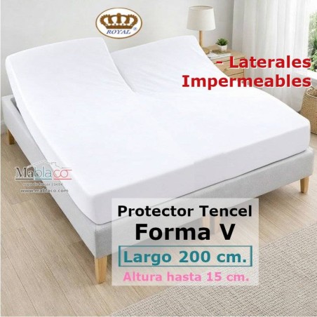 Protector Colchón Cama Articulada Pantalón Forma V Tencel Largo 200 Altura 15 LATERALES IMPERMEABLES Royal