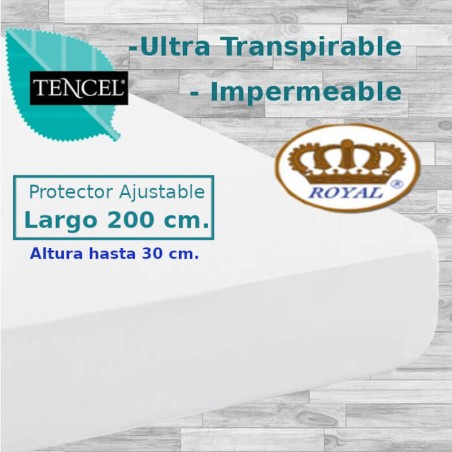 Protector Colchón Tencel Pantalón Cama Articulada Gemelar Forma V Largo 200 y altura 30 cm Impermeable Transpirable Royal