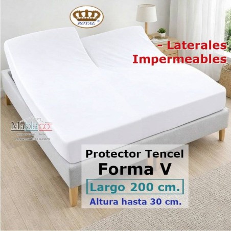 Protector Colchón Cama Articulada Pantalón Forma V Tencel Largo 200 Altura 30 LATERALES IMPERMEABLES Royal