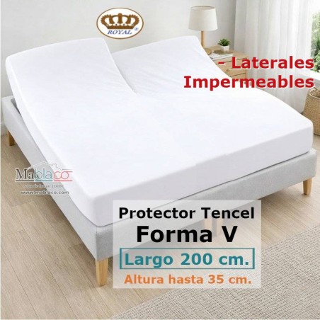 Protector Colchón Cama Articulada Pantalón Forma V Tencel Largo 200 Altura 35 LATERALES IMPERMEABLES Royal