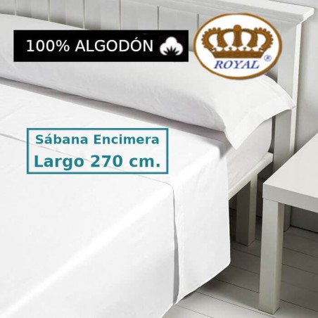 Sábana Encimera Blanca 100% Algodón 144 hilos Largo 270 cm Fabricada a Medida Royal