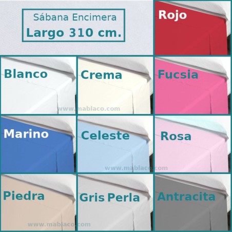 Sábana Encimera Lisa Largo Especial 310 cm. ideal para colchones 240 cm de largo Royal