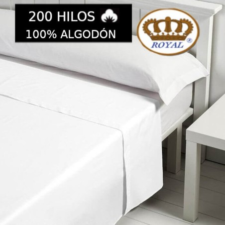 Sábana Encimera Blanca 100% Algodón 200 hilos Largo Especial 240 cm. ideal para colchones 170 cm de largo Royal