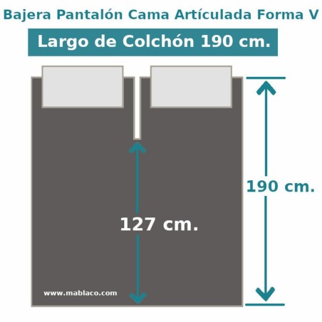 Medidas Bajera 100% Algodón 200 hilos Cama Articulada Forma V pantalón Largo 190 cm y altura hasta 25 cm Royal