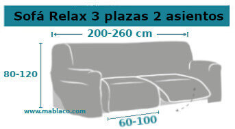 Sofá relax 3 plazas 2 asientos bielástica