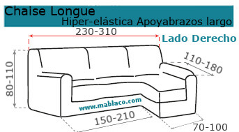 Cubre sofá chaise longue derecho aterciopelado marfil 300-350 cm