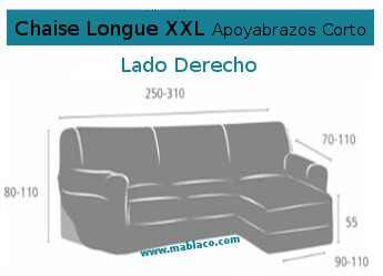 Medida Funda Chaise Longue XXL apoyabrazos Corto Aquiles