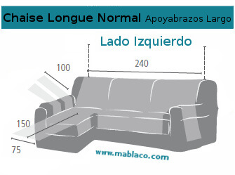 Funda para sofa chaise longue tejido Cota. Con brazo largo o corto.  Medidas de 250 a 310 cms.