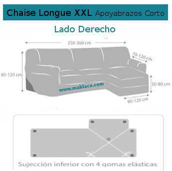 Medida Chaise Longue elástica apoyabrazos corto Lado Derecho Roc