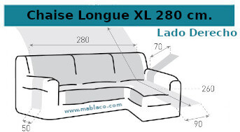 Medida Cubre Sofá Chaise Longue Extra 280 cm